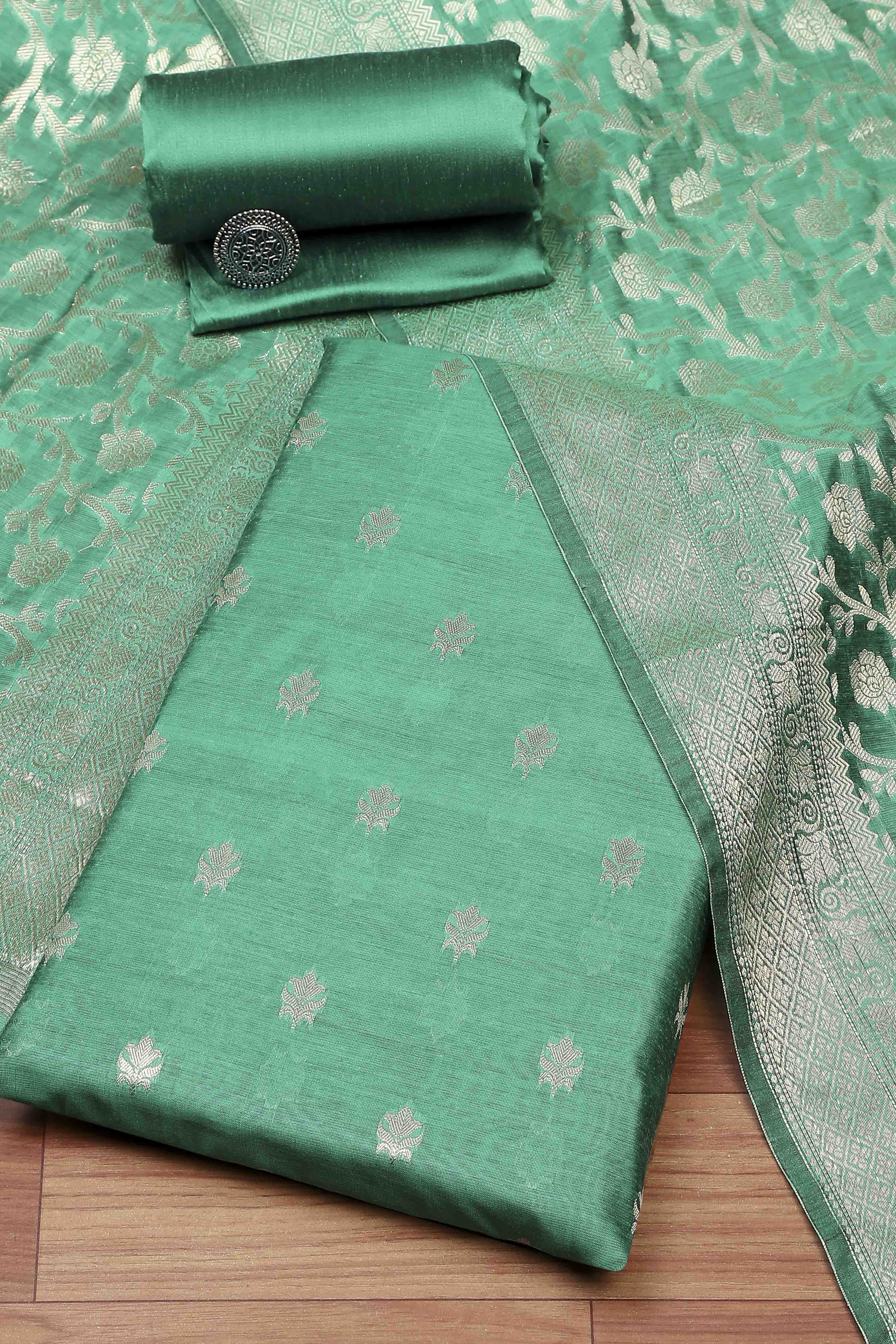 Mustard Cotton Printed Embroidered Unstitched Suit Set image number 0