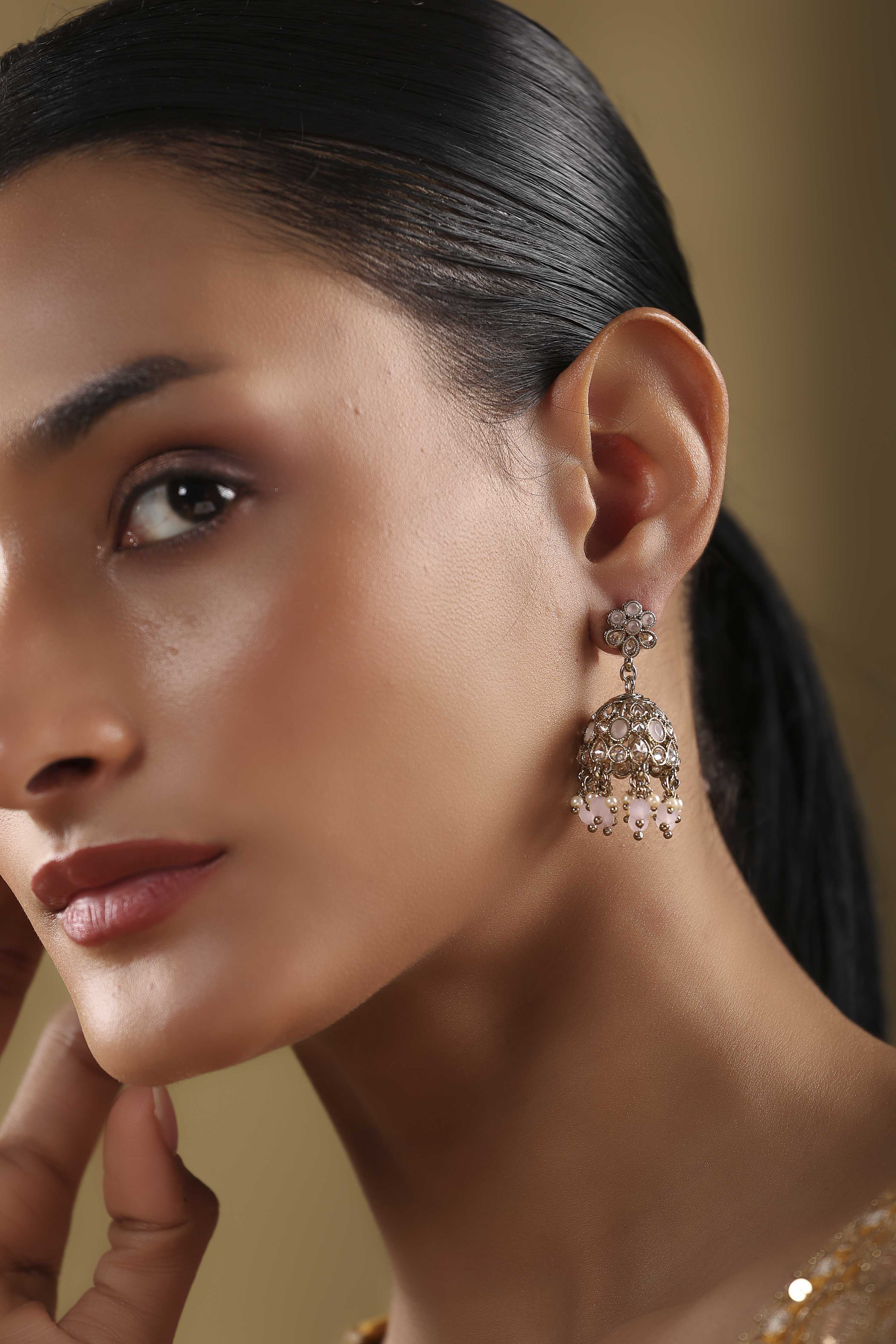 Light Pink Alloy Jhumka image number 4