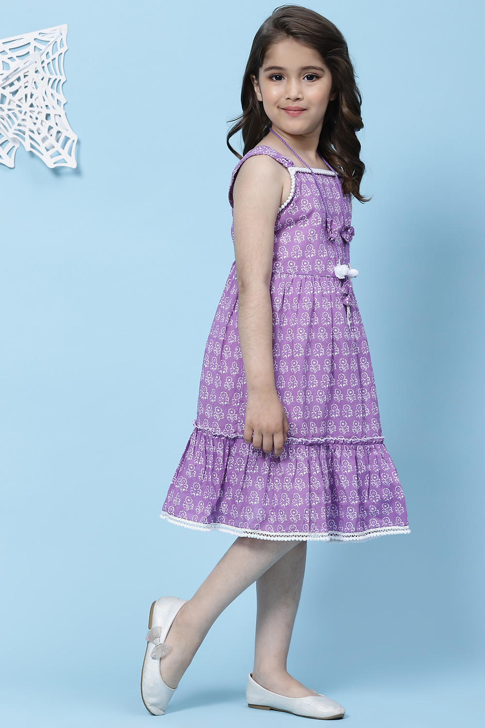 Pink Cotton A-Line Printed Dress image number 3