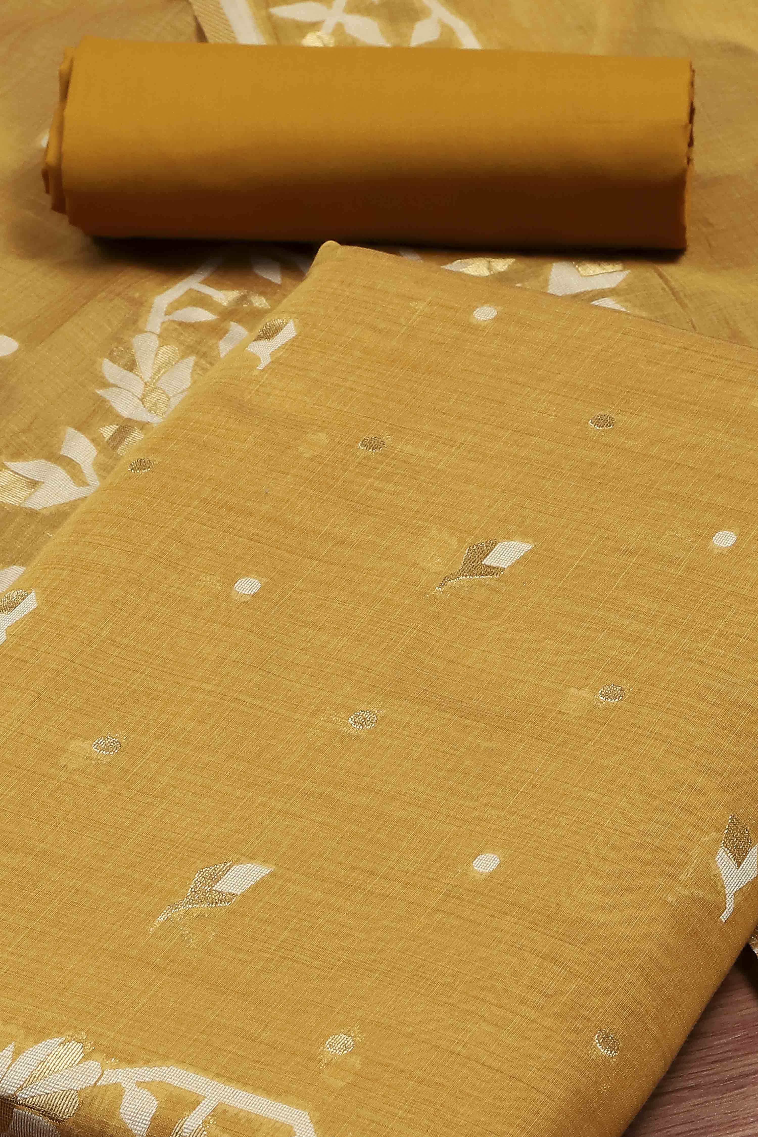 Green Cotton Jamdani Unstitched Suit Set image number 1