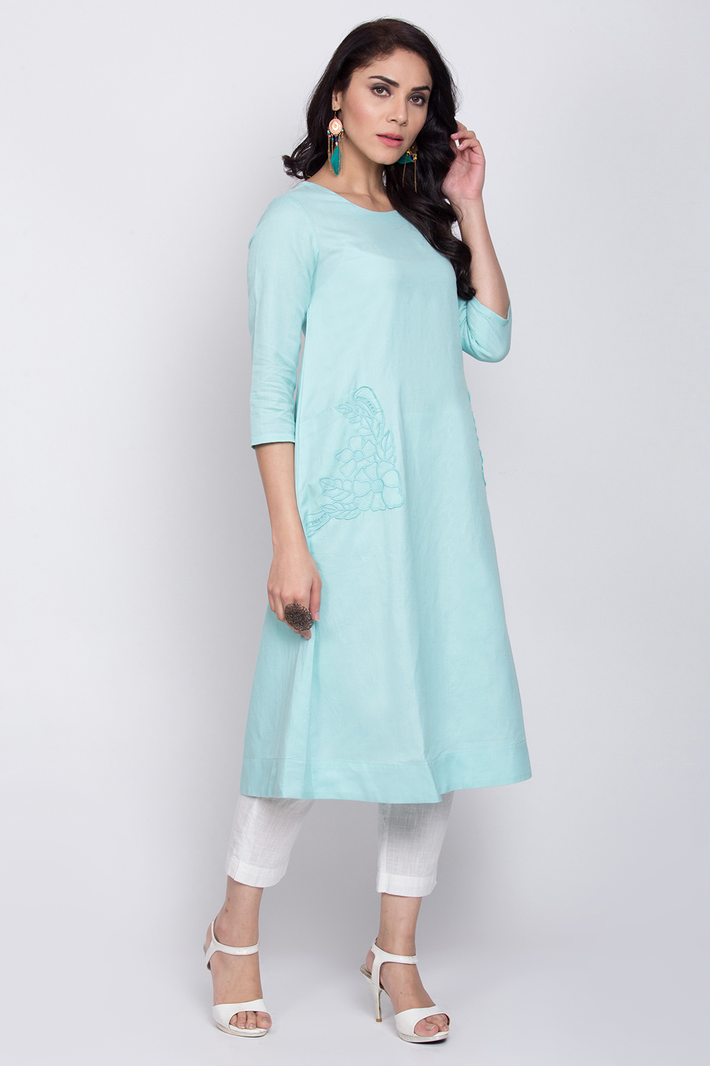 Pink Cotton A-Line Yarndyed Kurta image number 3