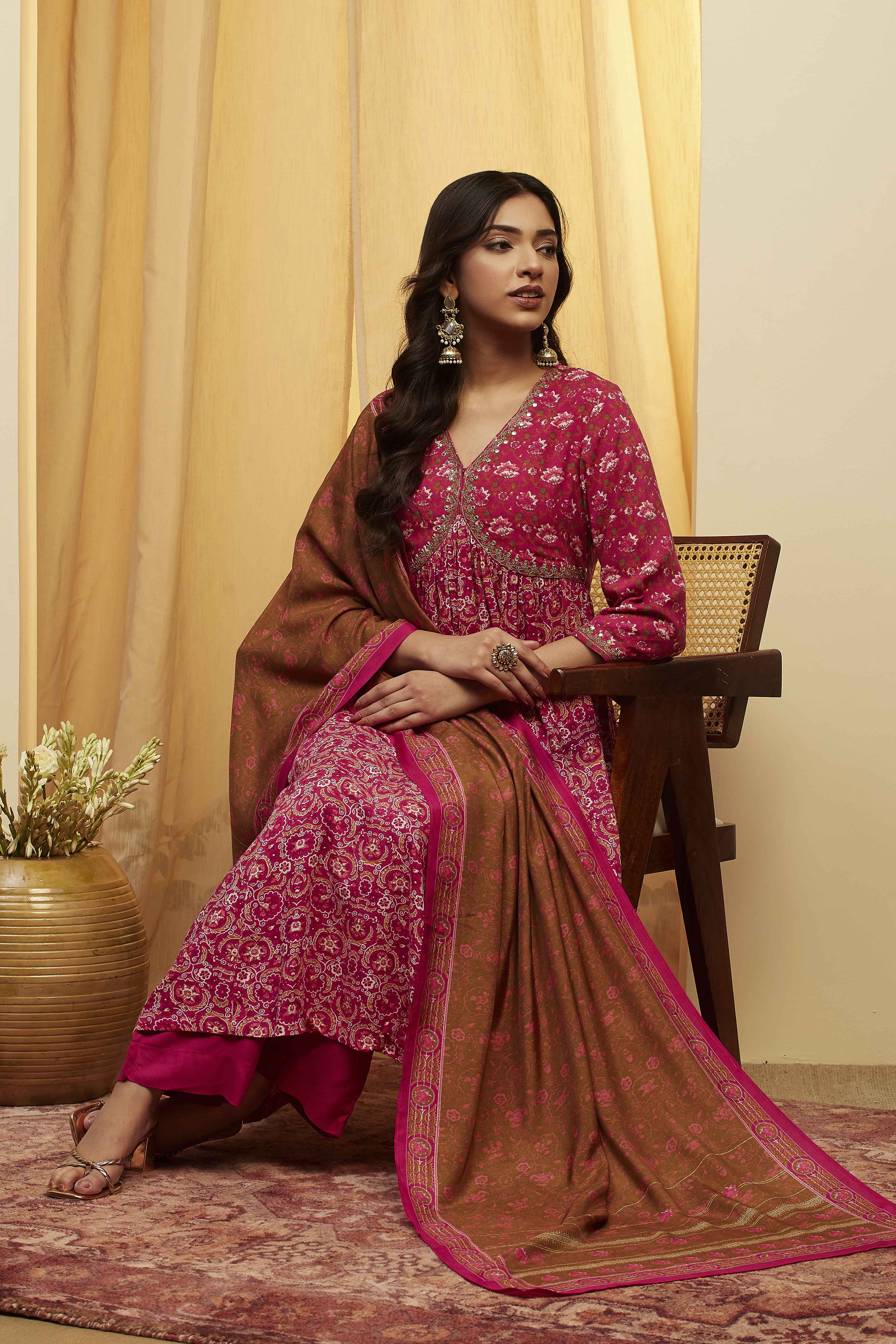 Blue Viscose Rayon Gathered Suit Set image number 0