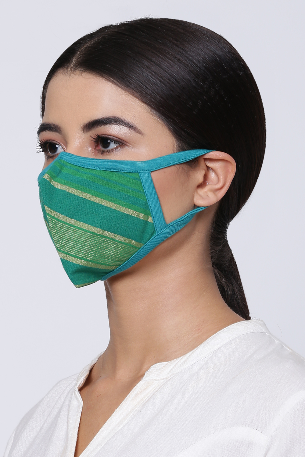 Green Cotton Yarndyed Face Mask image number 2