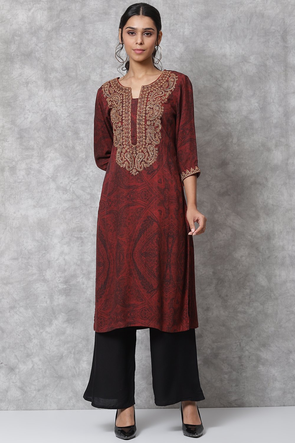 Red Velvet Straight Kurta image number 0