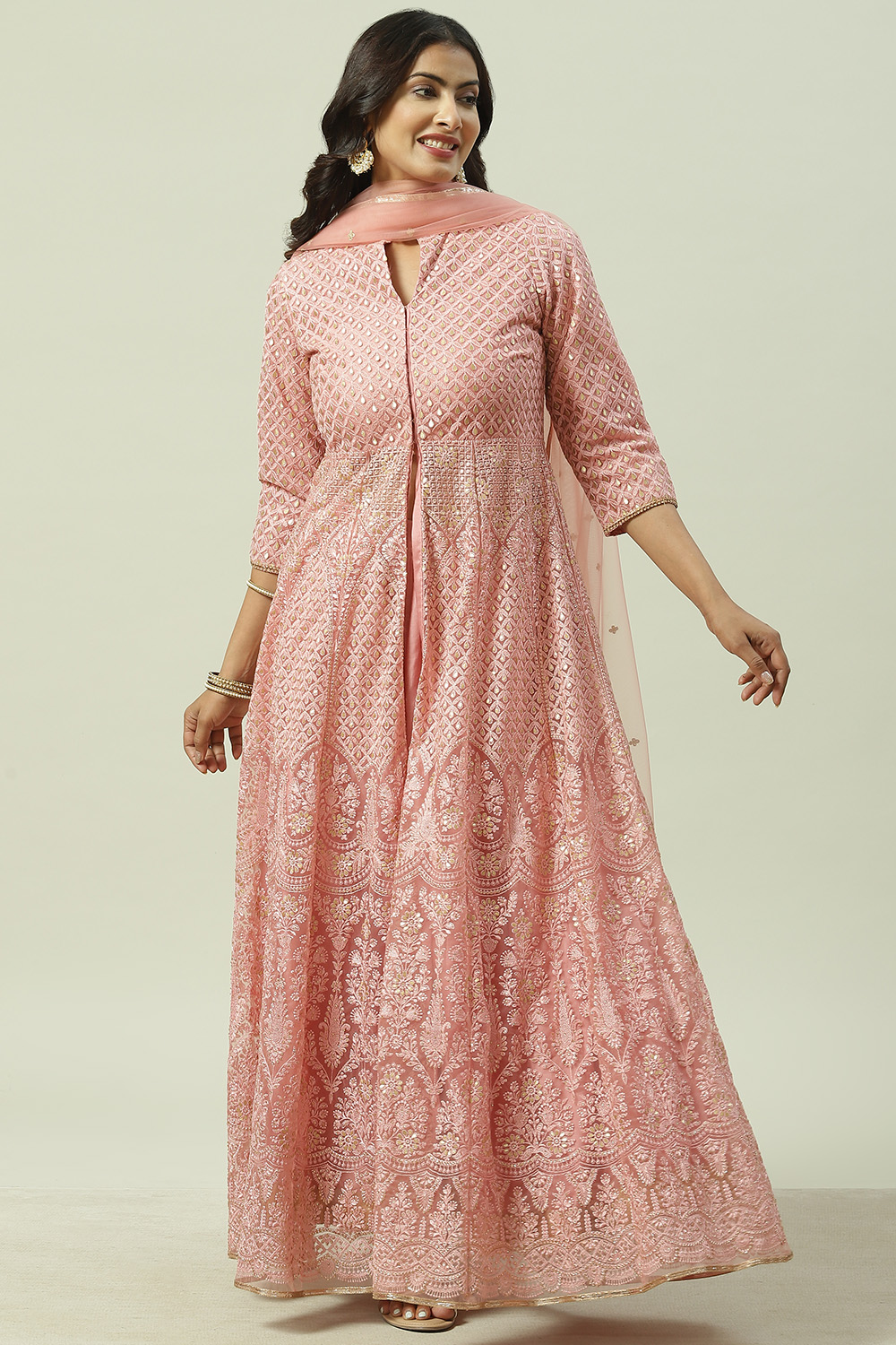 Yellow Flared Kurta Lehenga Suit Set image number 7