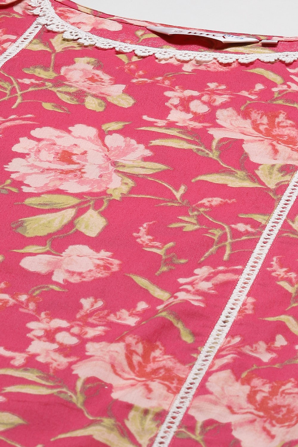 Pink Cotton Straight Printed Kurta image number 1