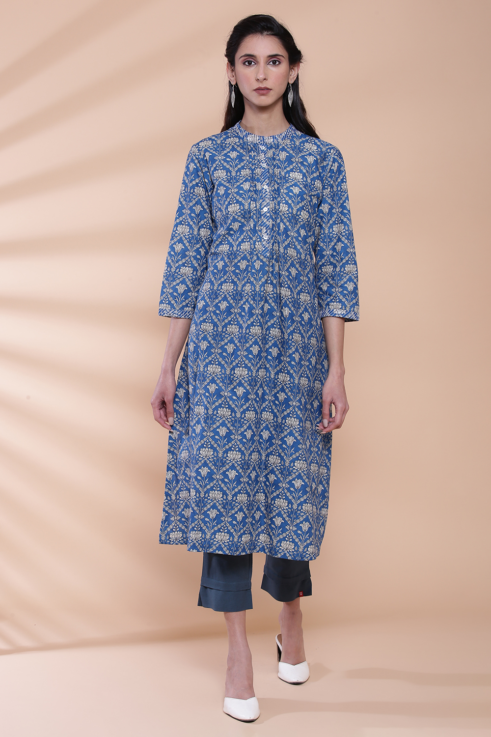 Pink Cotton A-Line Printed Kurta image number 0