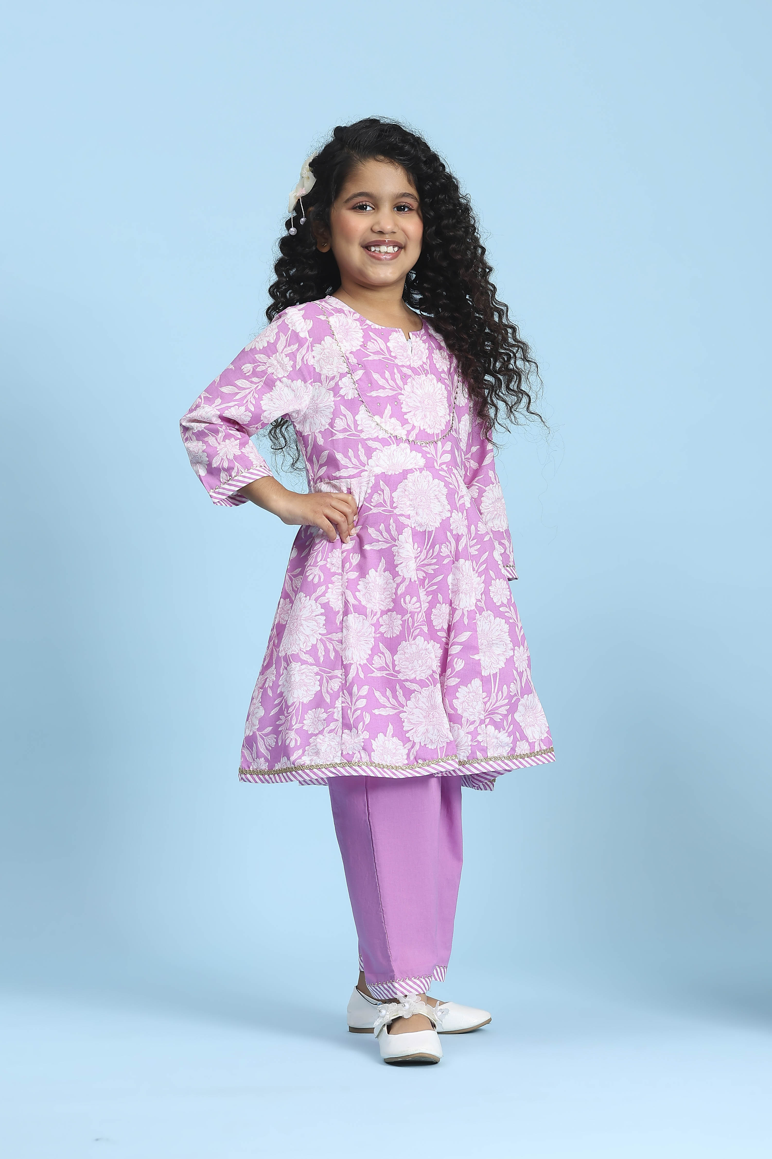 Purple Cotton Printed Kalidar Suit Set image number 5