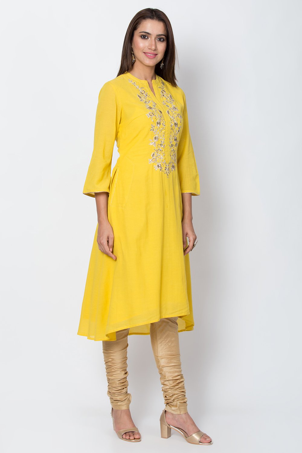Blue Cotton And Viscose A-Line Solid Kurta image number 4