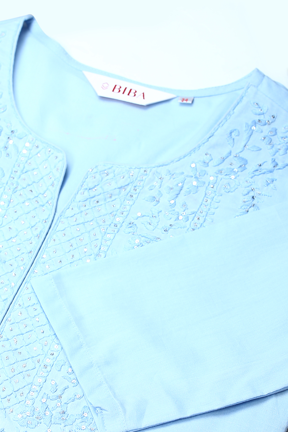 Ice Blue Cotton Embroidered Kurta image number 1