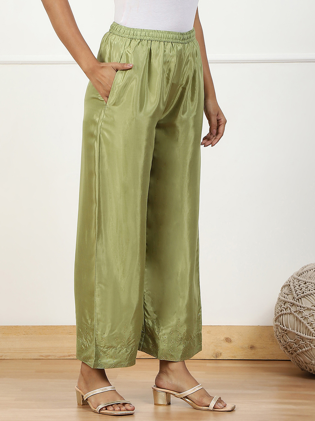 Mint Green Shantoon Straight Palazzo image number 3