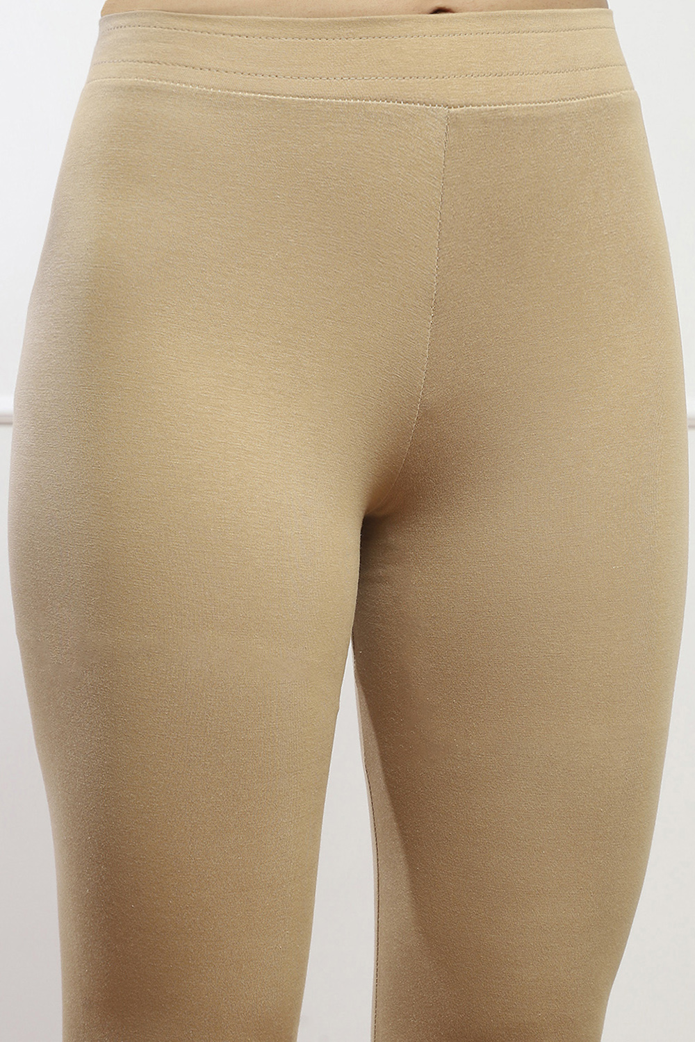 Camel Brown Cotton Blend Skinny Leggings image number 1