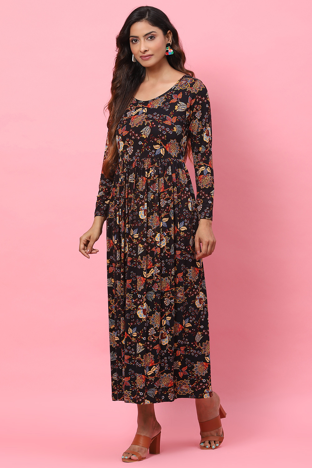 Red LIVA Flared Fusion Dress image number 3