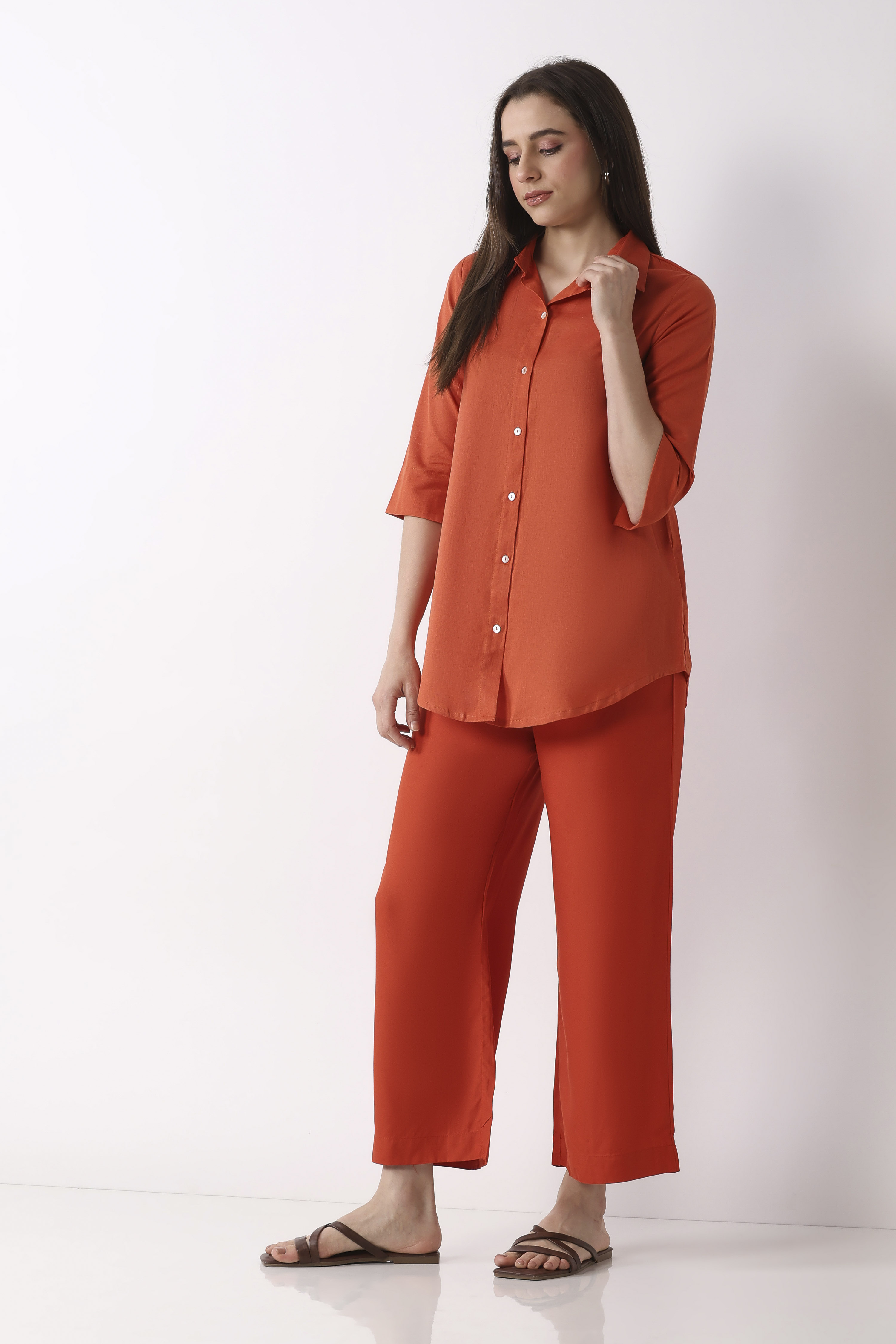 Berry Maroon Solid Straight Palazzos image number 0