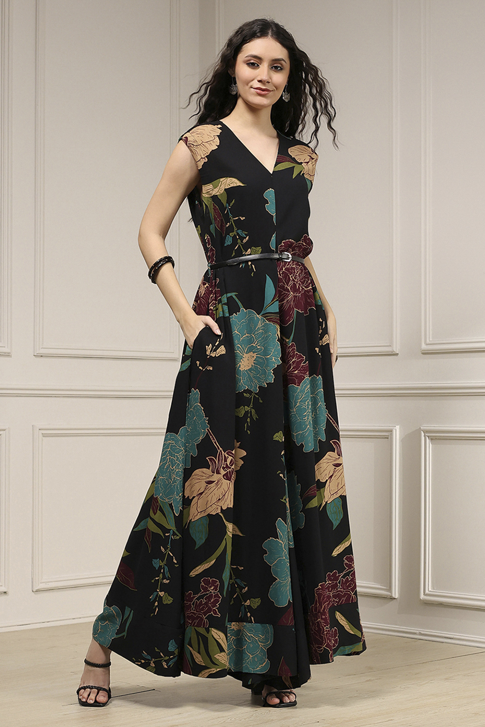Black Viscose Rayon Straight Printed Jumpsuit image number 4