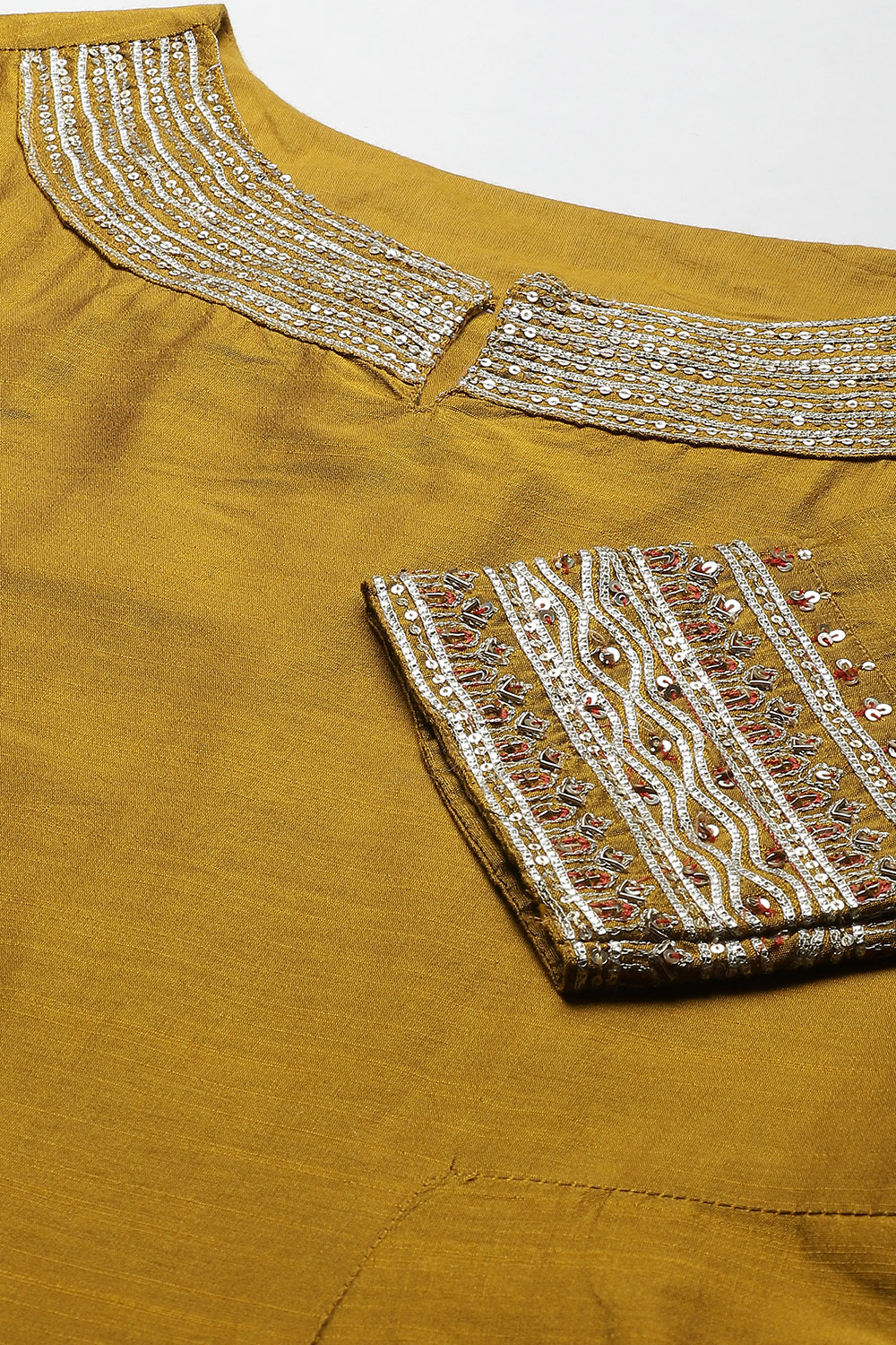 Mustard Poly Viscose Anarkali Kurta Palazzo Suit Set image number 1