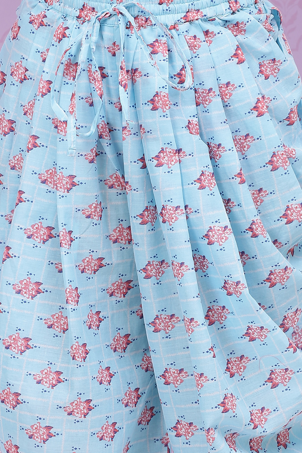 Pink Blue Cotton Flared Kurta Dhoti Salwar Suit Set image number 3