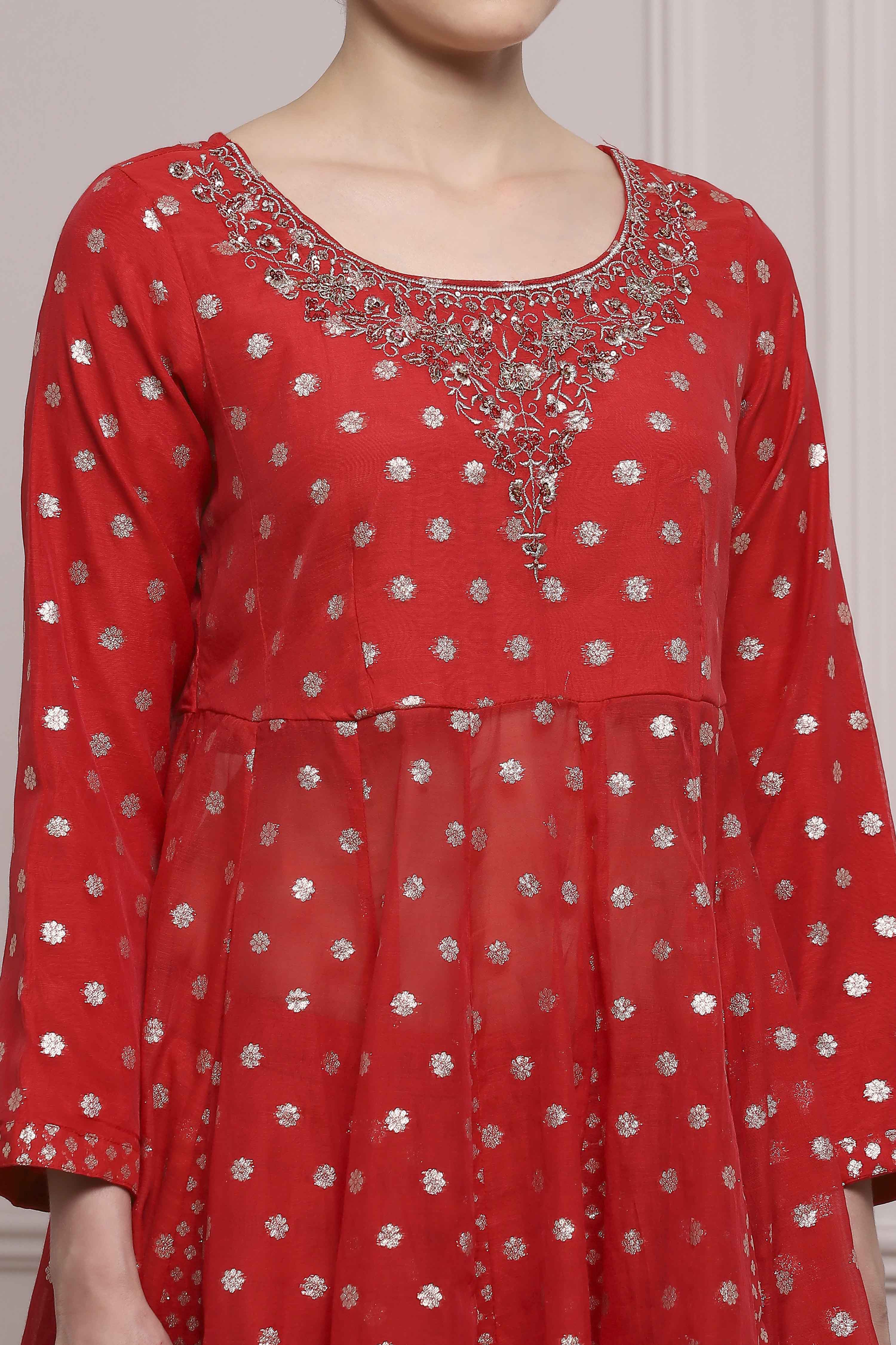 Pink Cotton Kalidar Yarndyed Suit Set image number 1