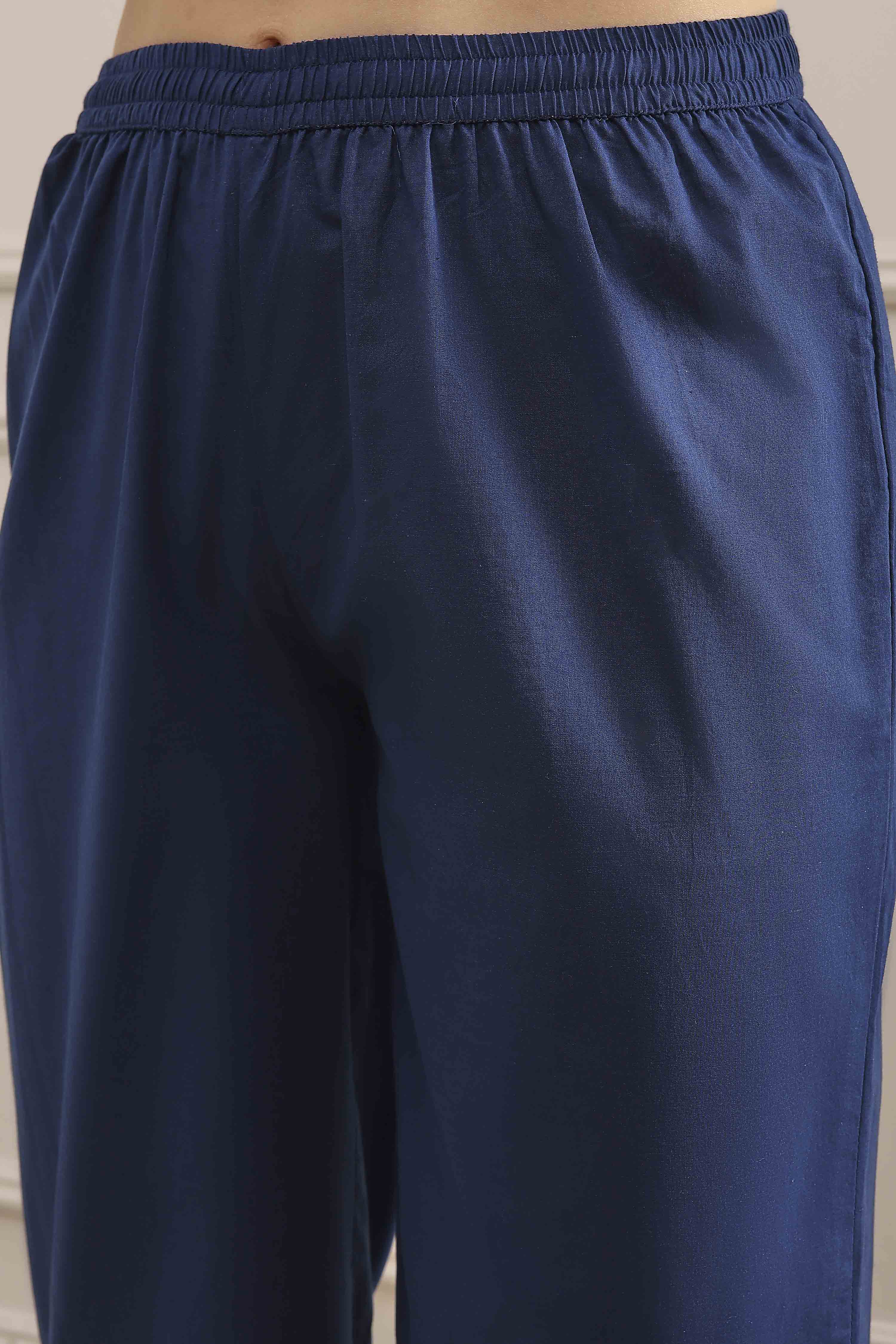 Blue Cotton Straight Dyed Suit Set image number 2