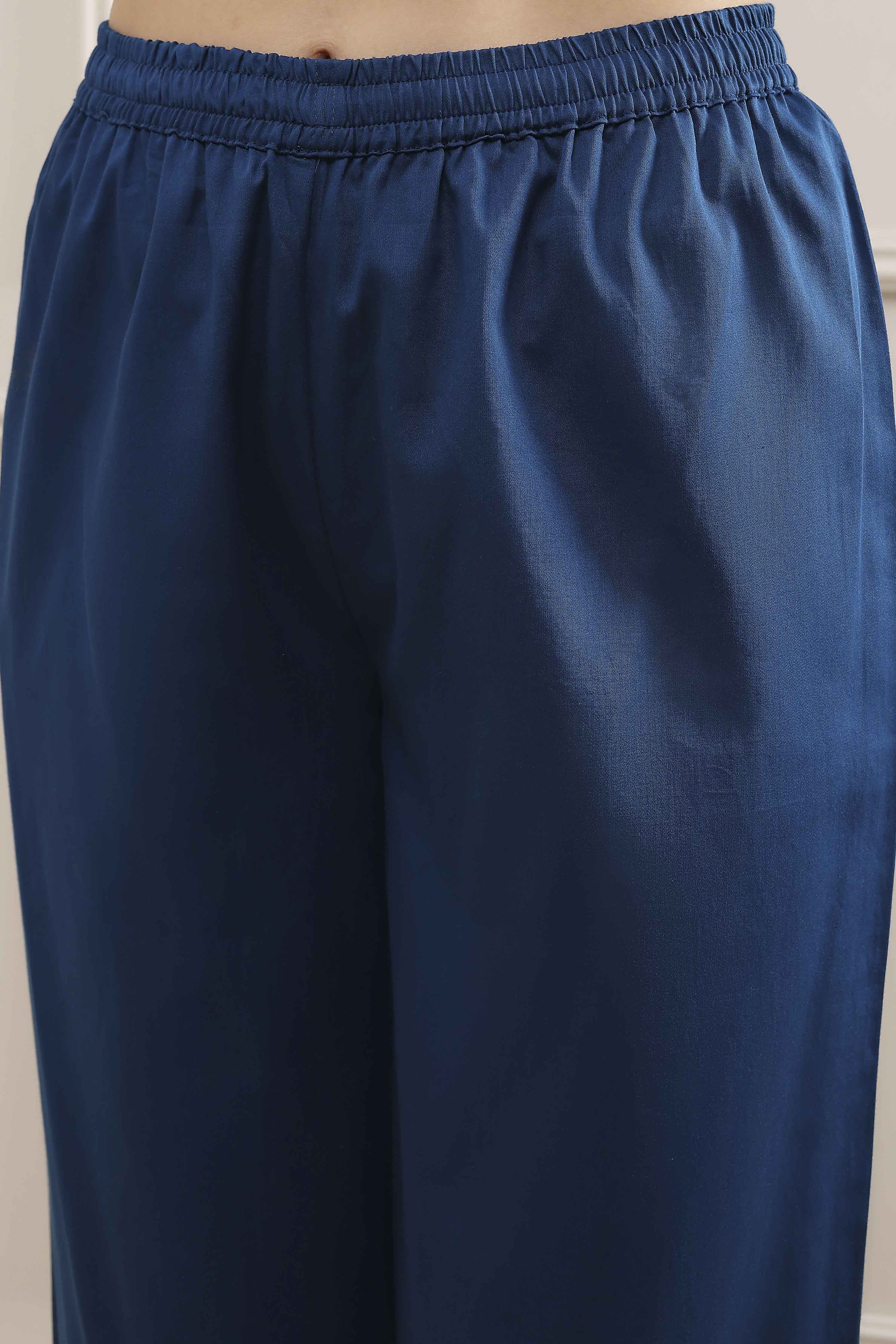 Blue Chanderi Embroidered Straight Suit Set image number 2