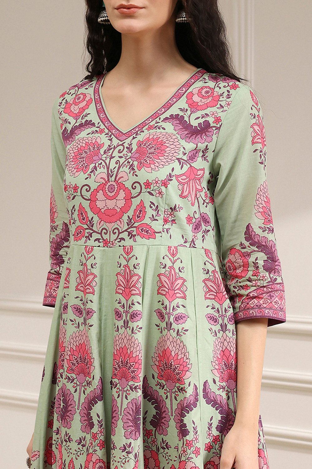 Light Pink Cotton Printed Anarkali Suit Set image number 1