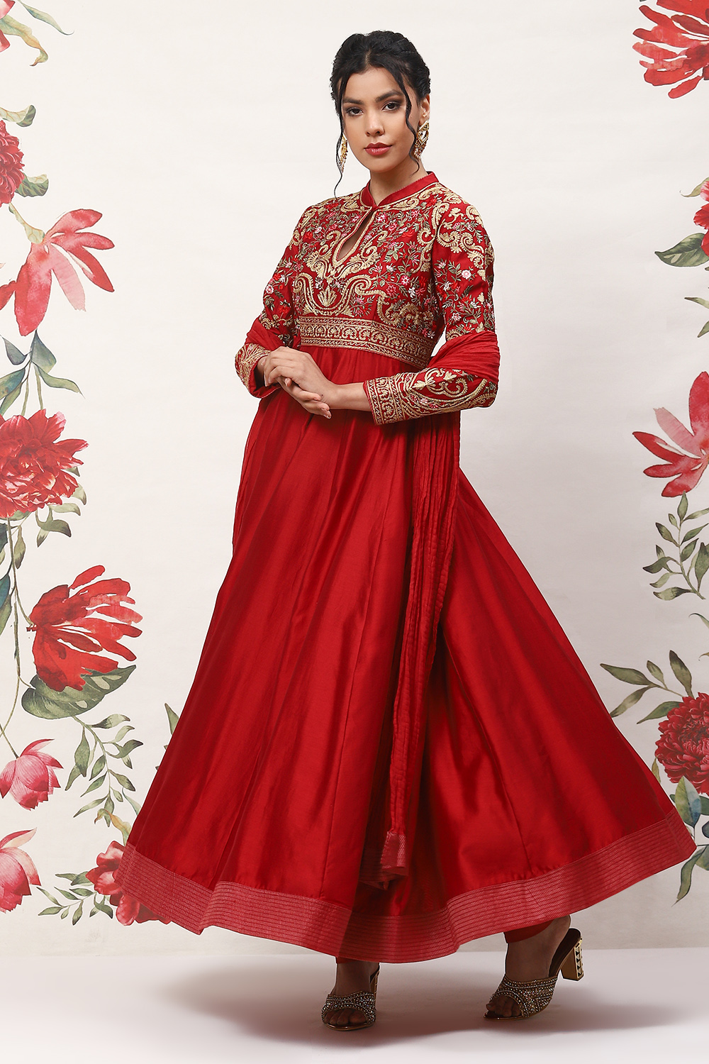 Mustard Cotton Blend Anarkali Kurta Suit Set image number 4