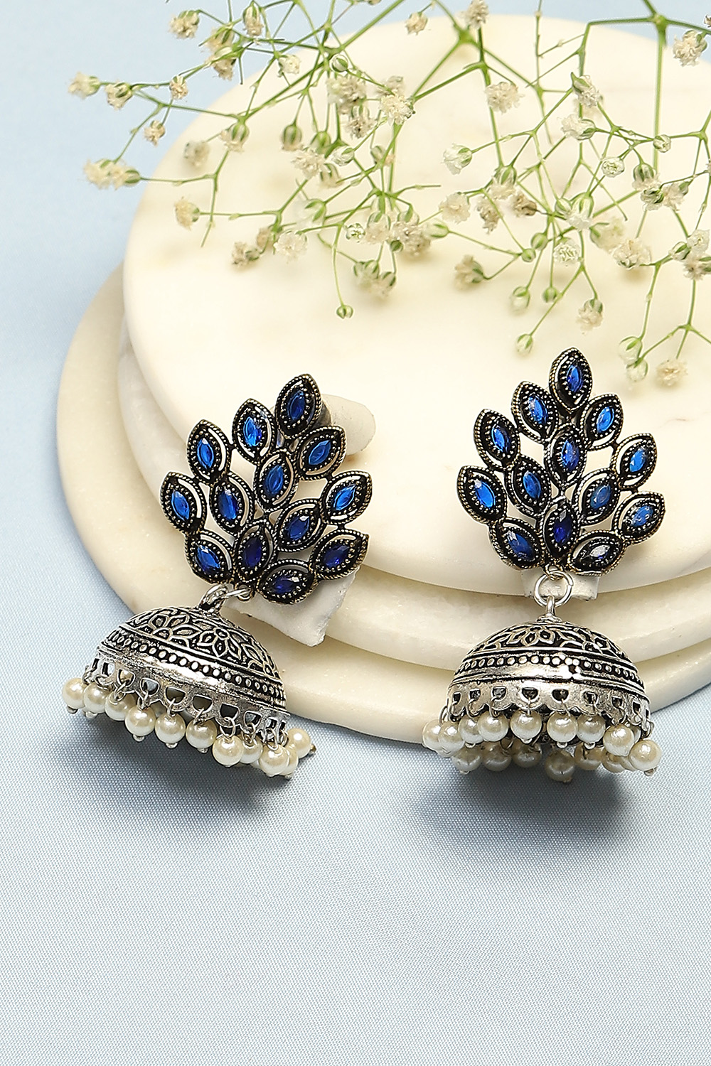 Oxidised Dark Blue Earrings image number 0