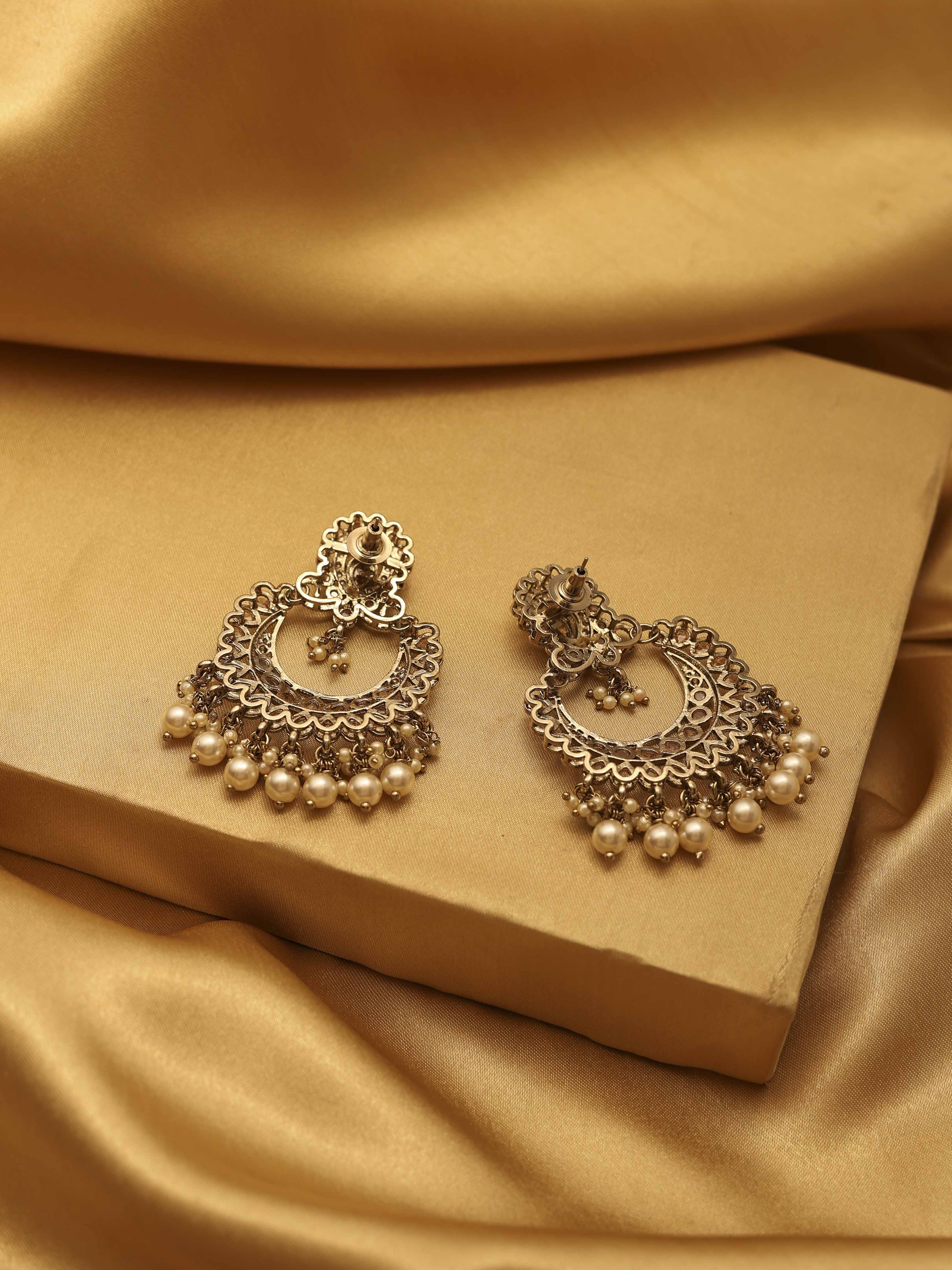 Pearl Gold Plated Brass Chaandbali Earrings image number 2