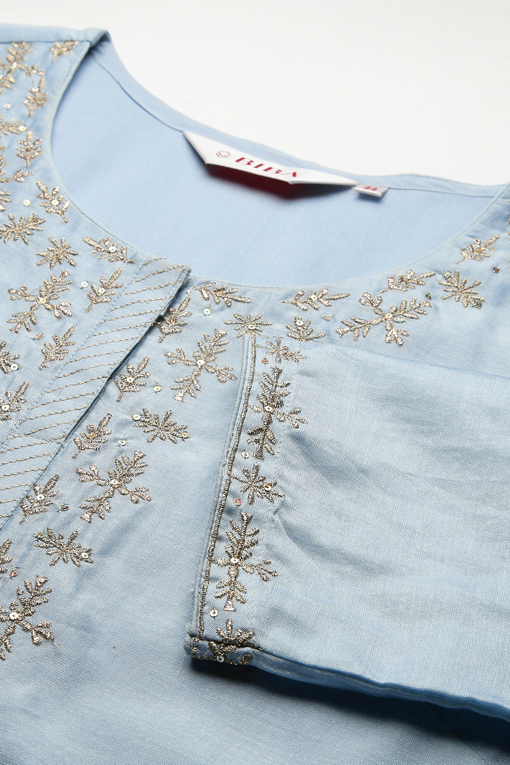 Sky Blue Cotton Silk Straight Yarndyed Kurta image number 1