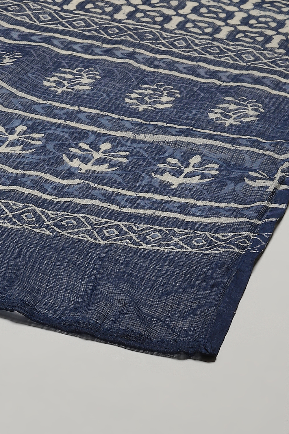 Blue Cotton Hand Block Print Unstitched Suit Set image number 7