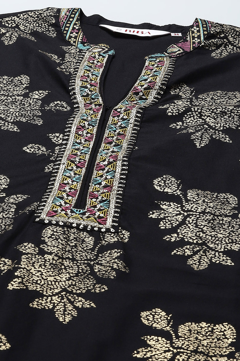 Black Cambric Straight Kurta Palazzo Suit Set image number 1