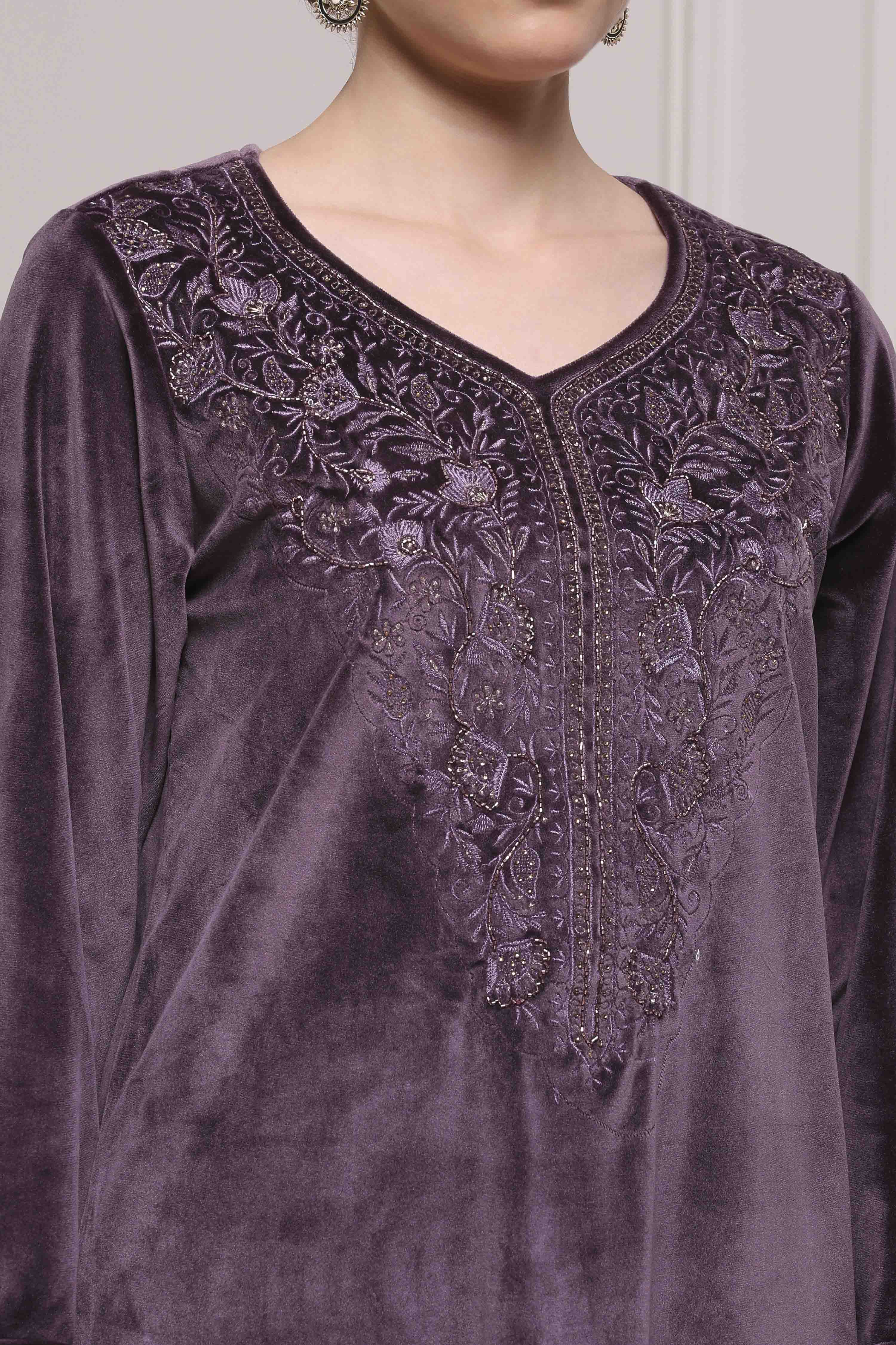 Lavender Polyester Straight Dyed Suit Set image number 1