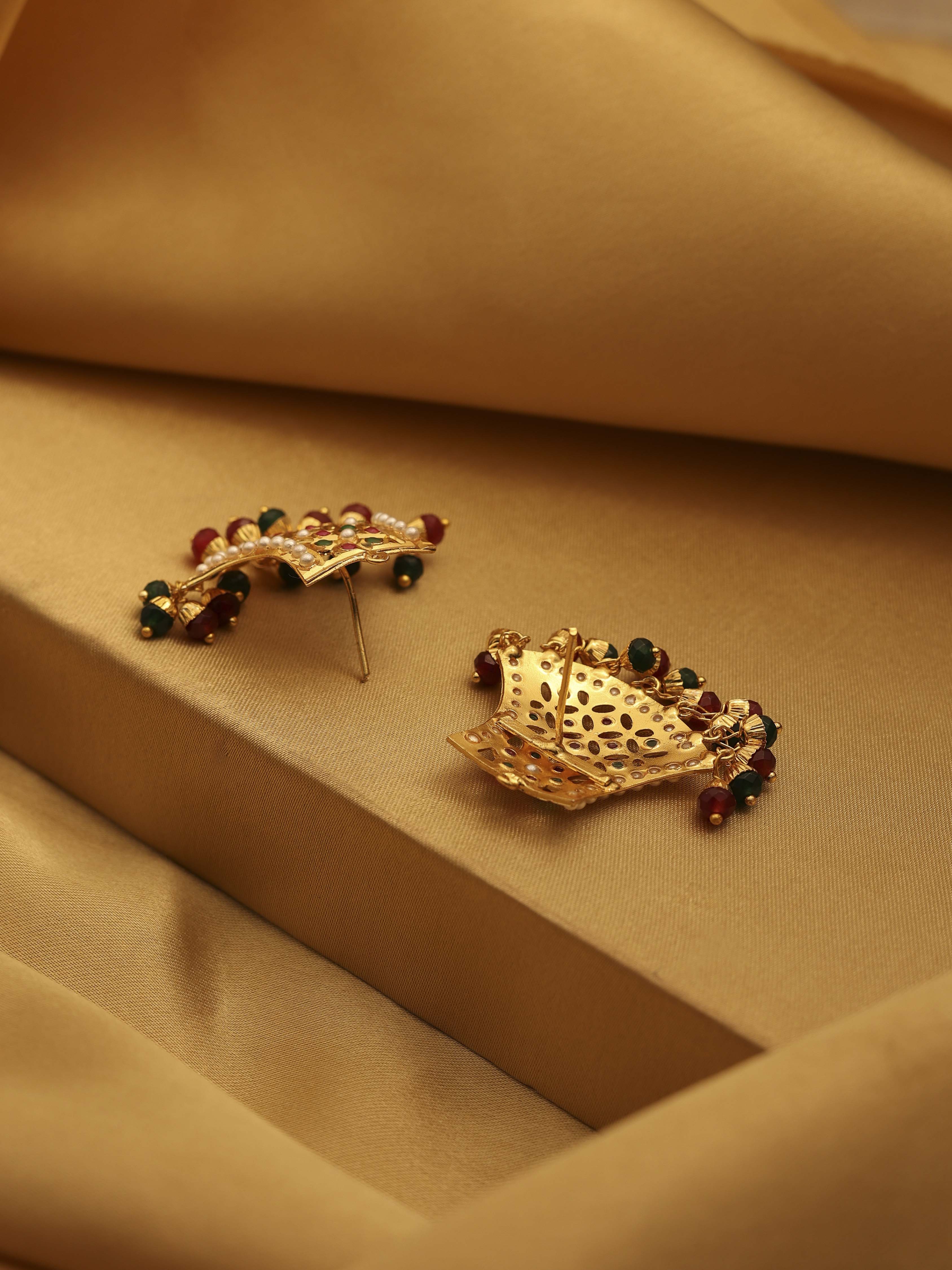 Red & Green Gold Plated Brass Drop & Dangler Earrings image number 2