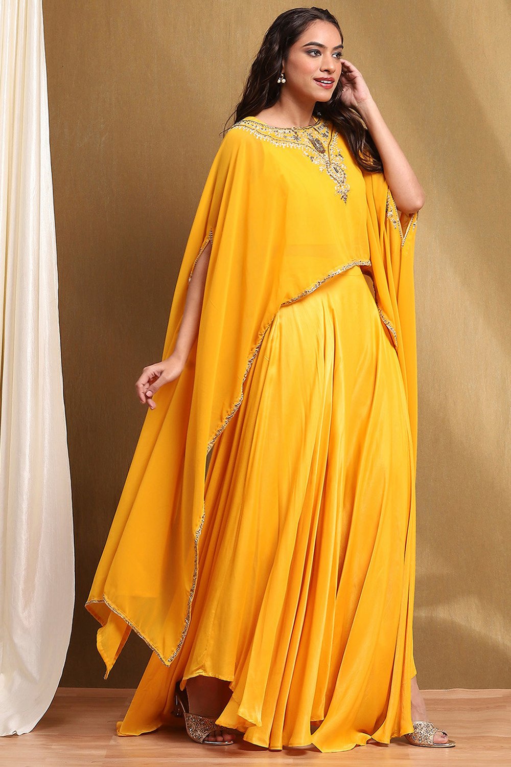 Yellow Embroidered Fusion Set image number 5