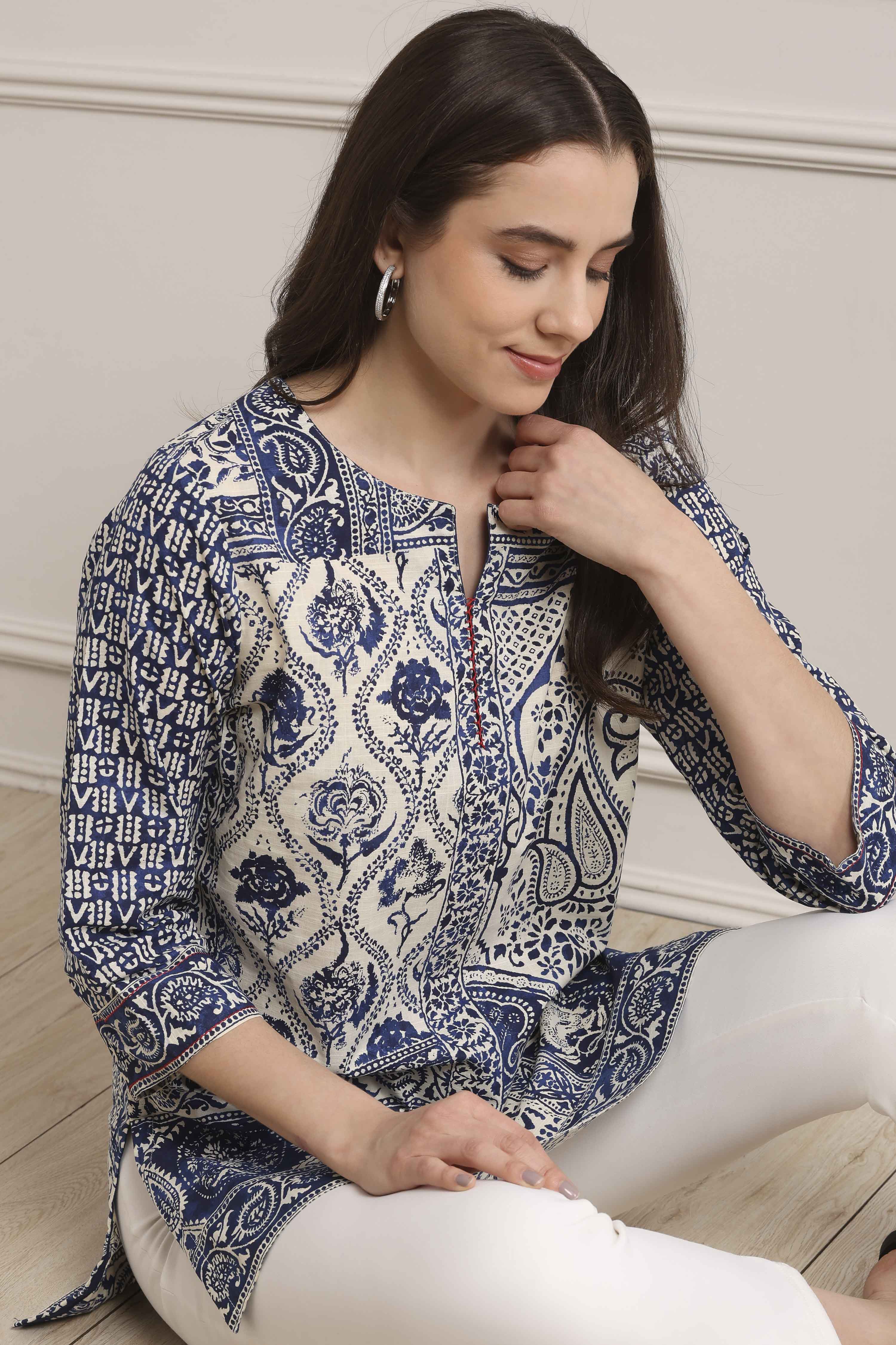 Indigo Cotton Straight Kurta image number 5