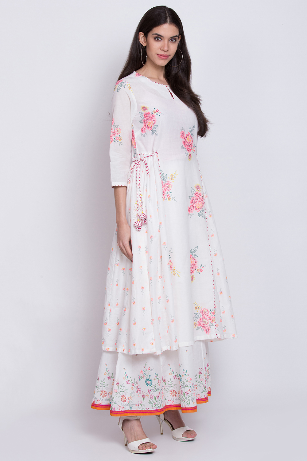 Red Cotton Flared Printed Kurta image number 4