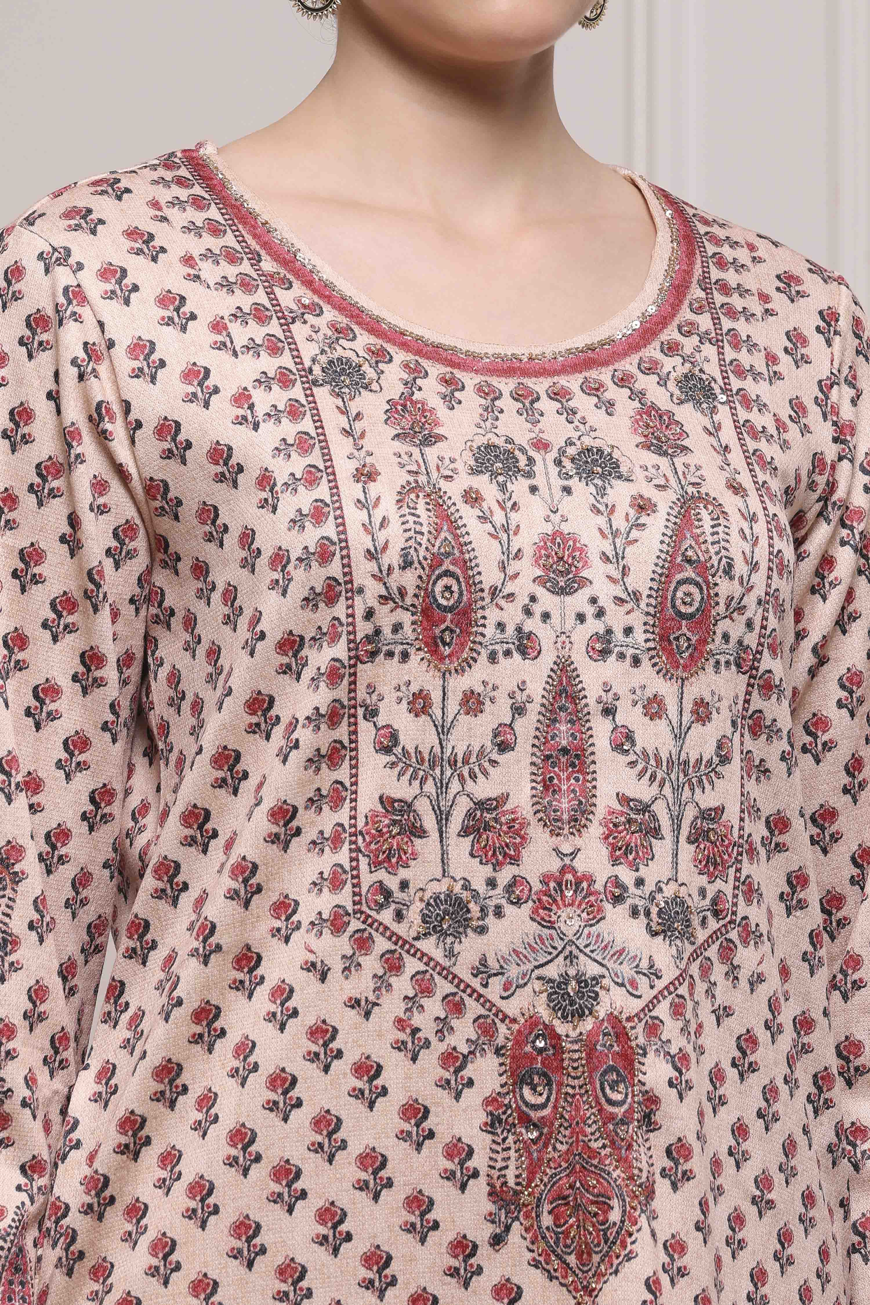 Mustard Blended Printed Straight Kurta Pants Set image number 1