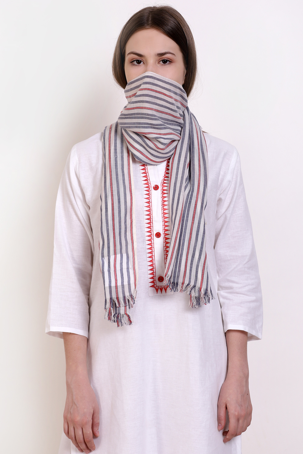 Off White Viscose Yarndyed Scarf image number 0