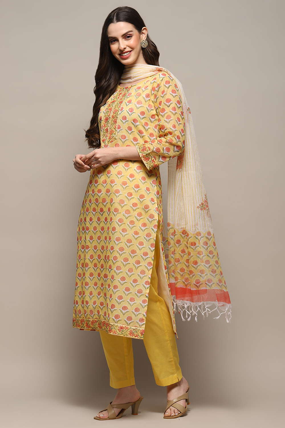 Blue Green Cotton Blend Unstitched Suit set image number 5