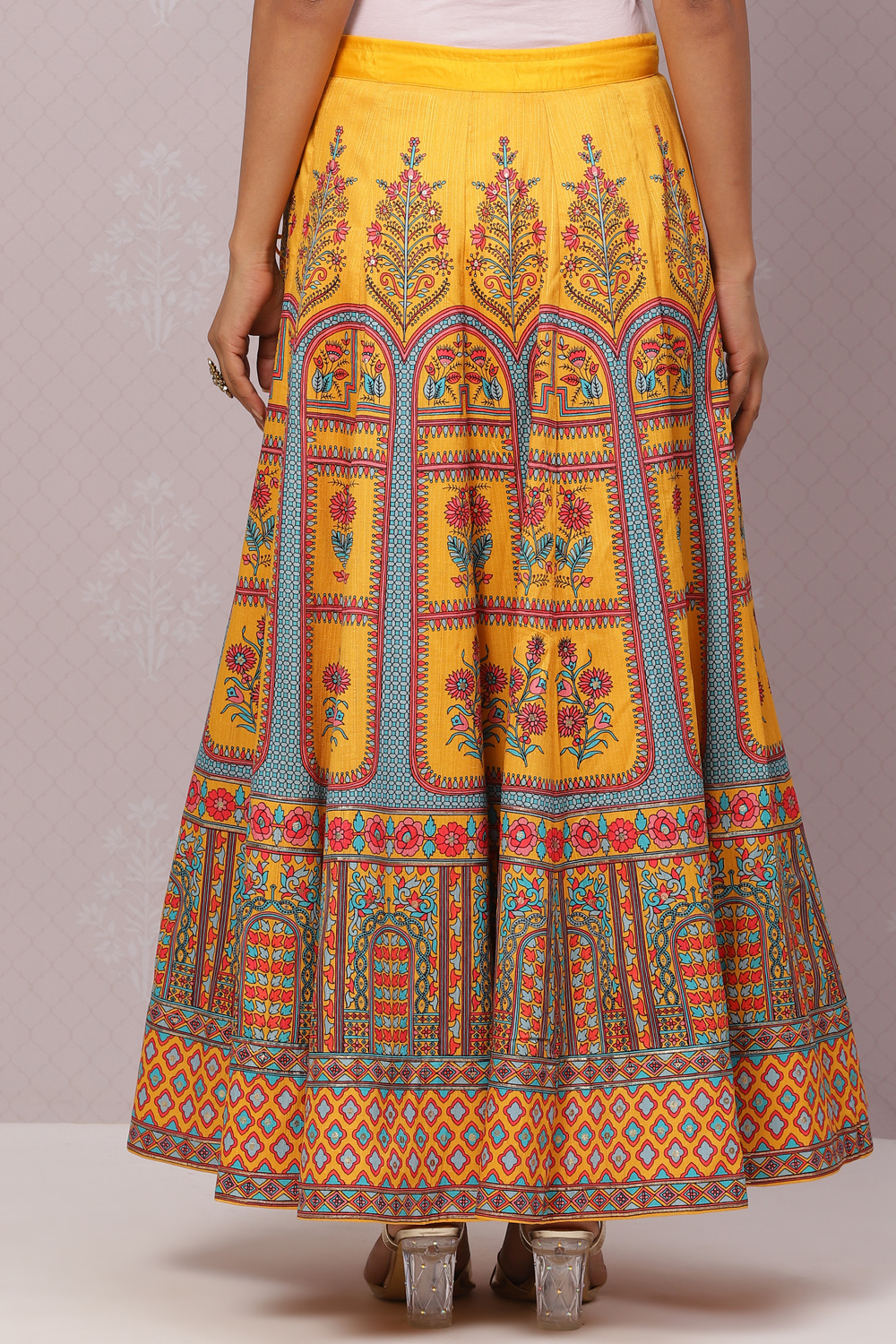 Yellow Flared Art Silk Skirts image number 5