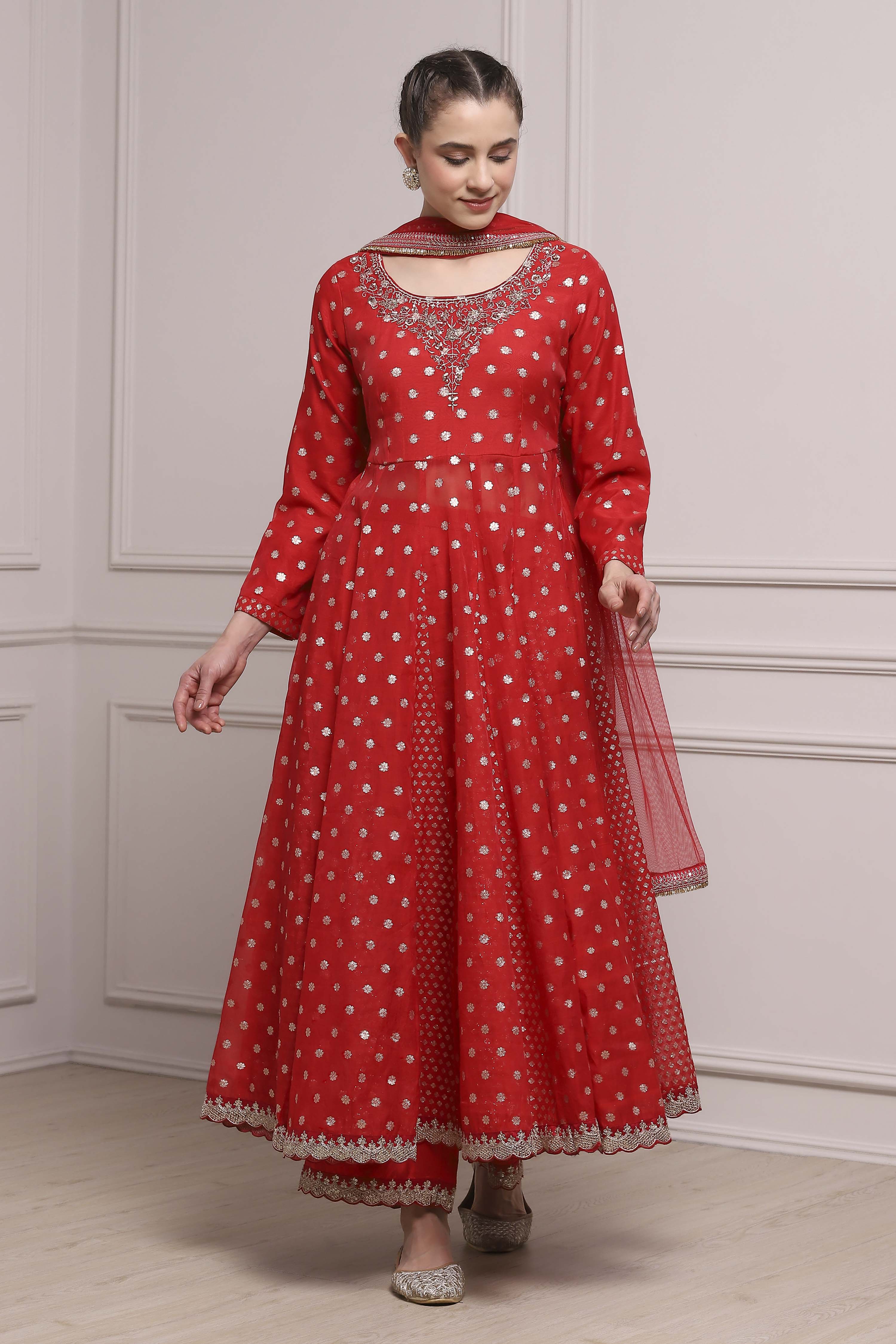 Pink Cotton Kalidar Yarndyed Suit Set image number 6