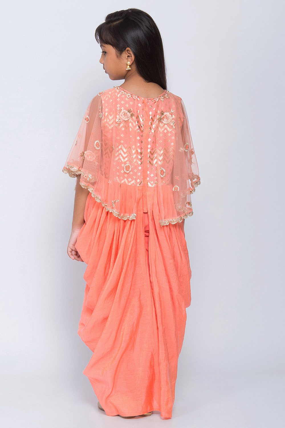 Salmon Peach Silk Two Piece Set image number 4