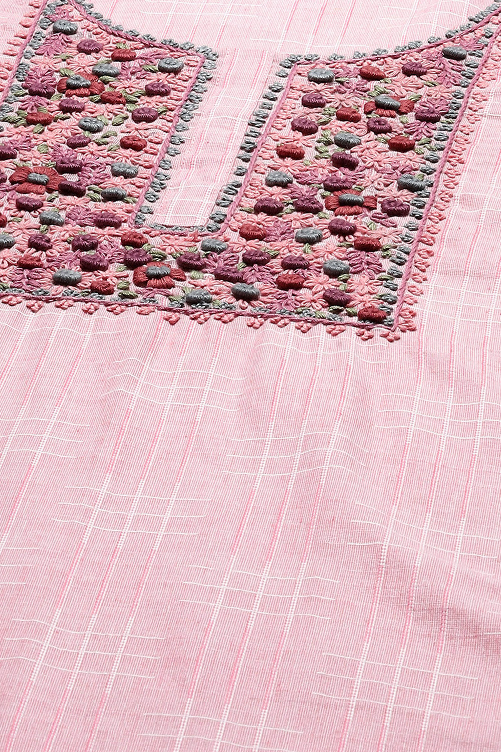 Pink Cotton Embroidered Unstitched Suit set image number 2