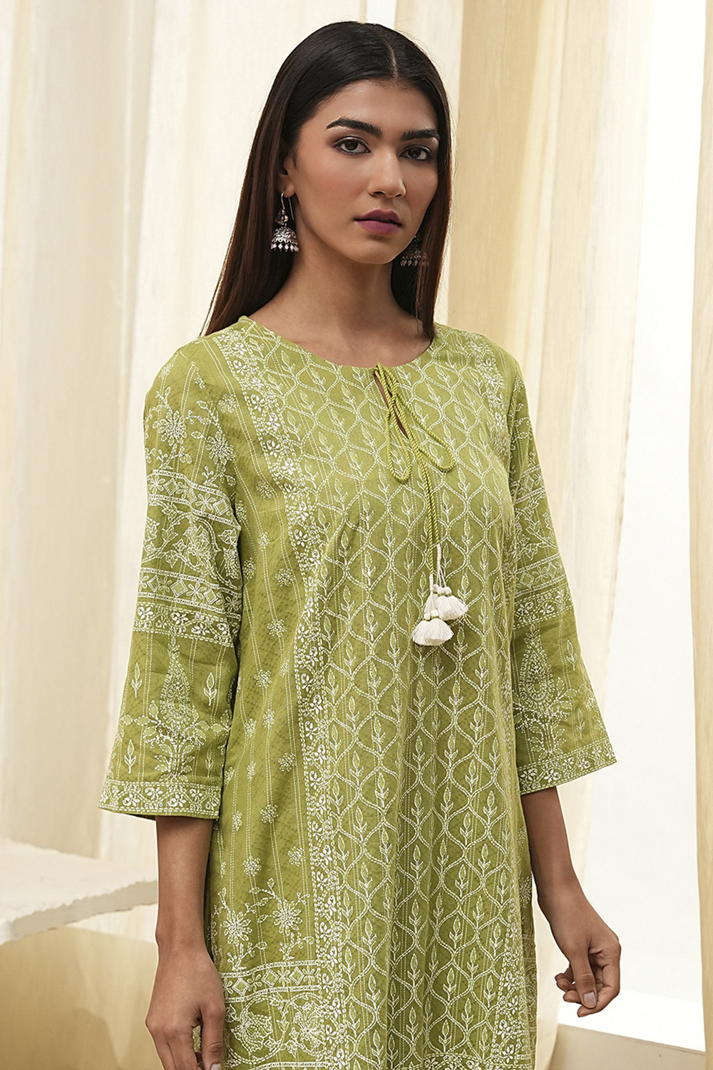 Mehendi Green Cotton Printed Straight Suit Set image number 1