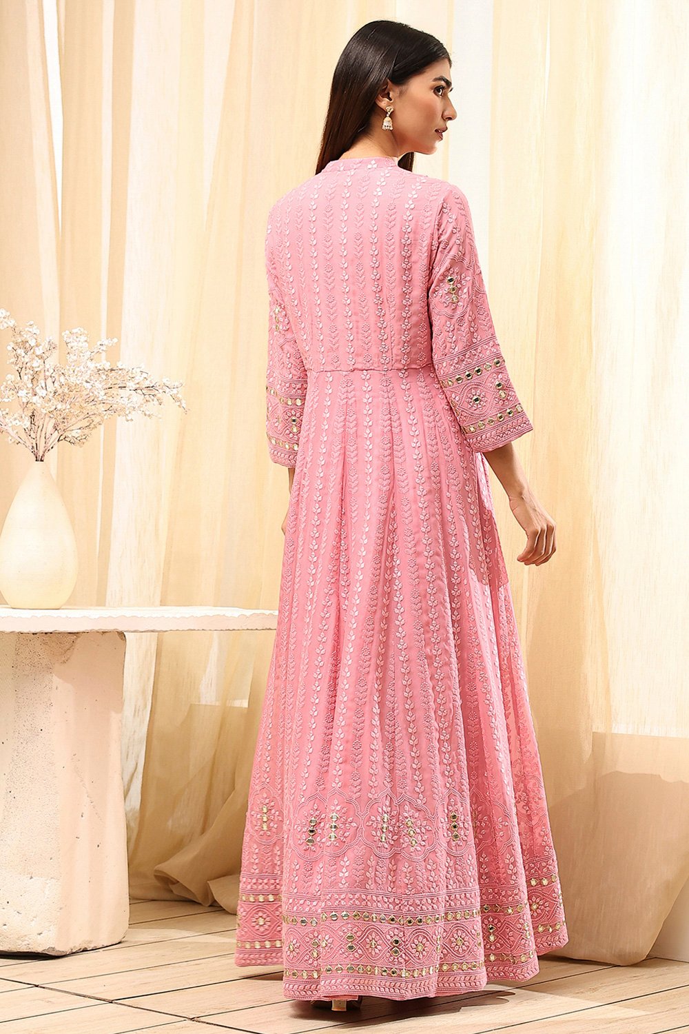 Powder Pink Viscose Front Open Suit Set image number 5