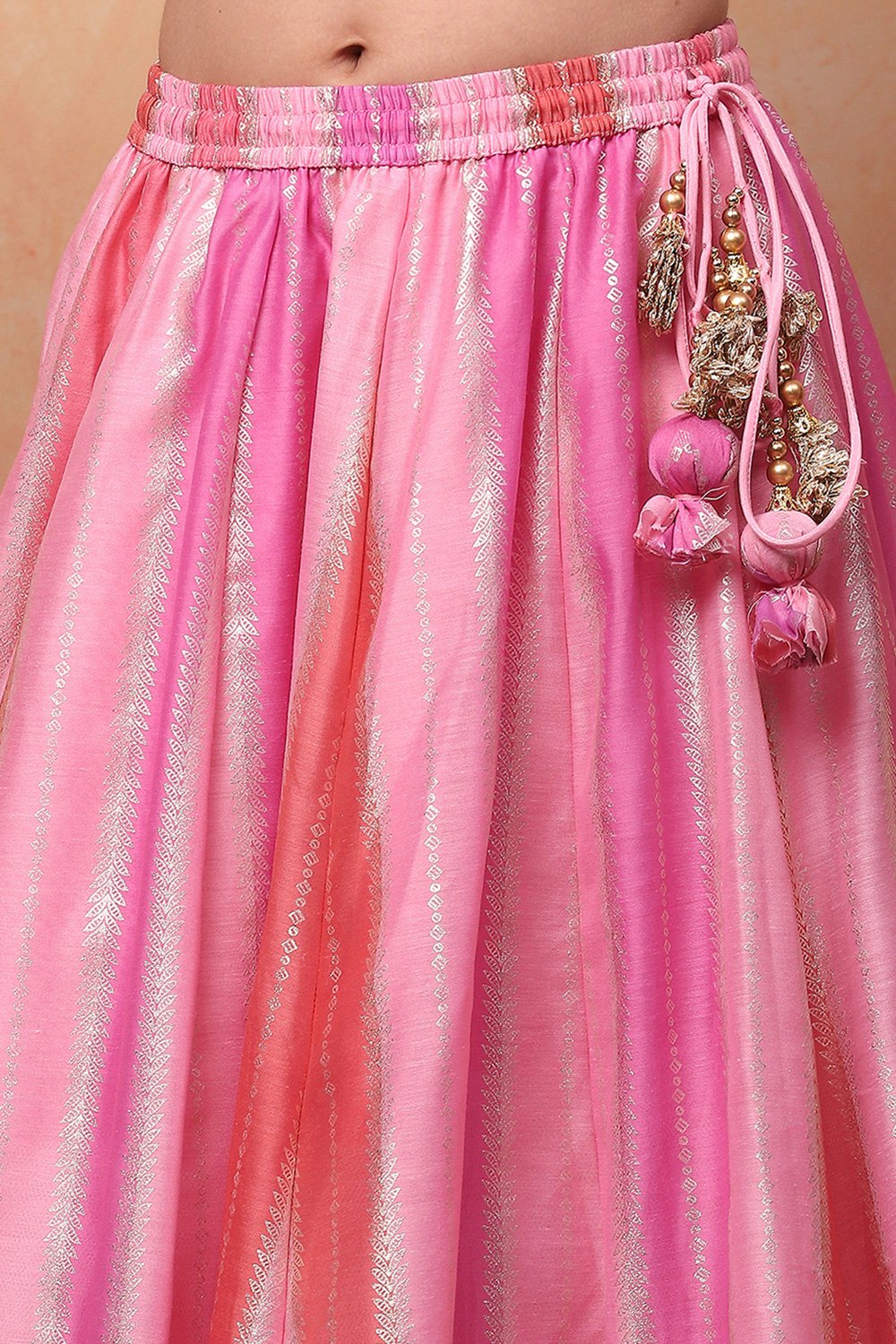 Pink Poly Chanderi Printed Flared Festive Lehenga Set image number 2