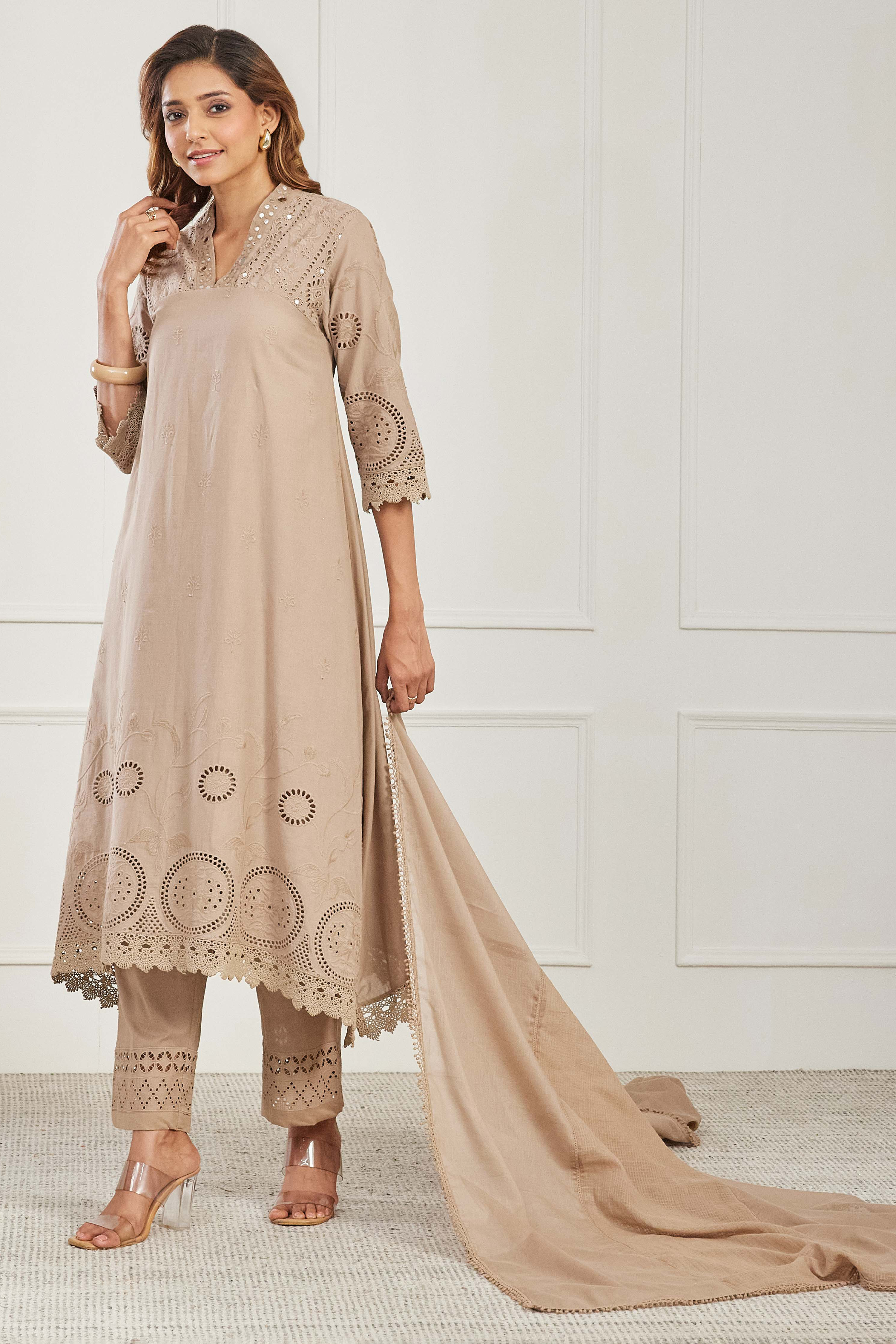 Grey Cotton Asymmetric Suit Set image number 5