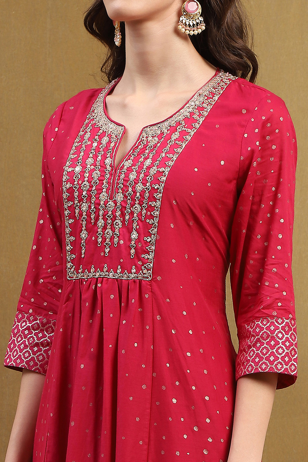 Green Cotton Printed Festive Gathered Suit Set image number 1