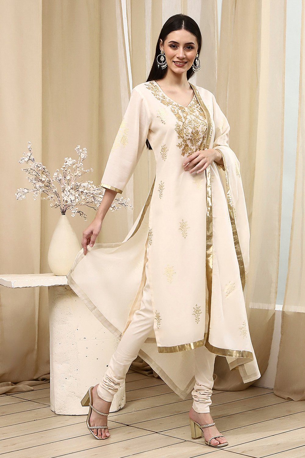 Mehendi Green Poly Chanderi Straight Suit Set image number 5