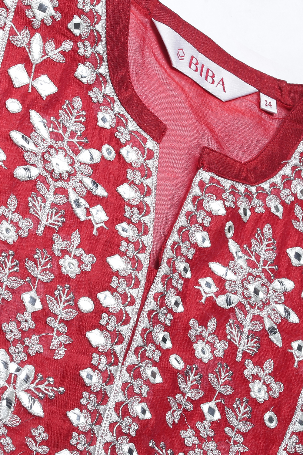 Terracotta Cotton Silk Double Layered Embroidered Kurta image number 6